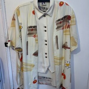 VINTAGE 90s German YESSICA Faux Vest Button-Up | Watercolor Daisy | Unisex XL